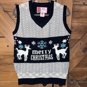Christmas Reindeer Sweater Vest - Black and White